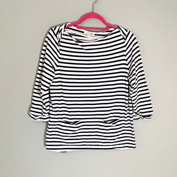Boden Tops - Boden blue white striped elbow sleeve soft stretch shirt top with pockets